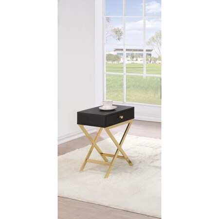 Made-To-Order 24 x 16 x 12 in. Particle Board PVC Hard Black & Brass Side Table MA3109026